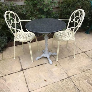 Round Marble Table and two Bistro Chairs