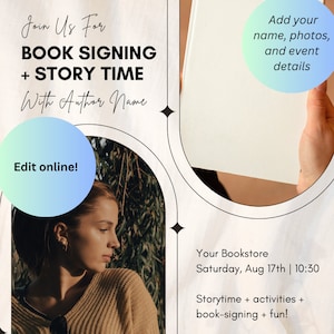 Modello di social media per la firma di libri, post Instagram per un evento d’autore per bambini, modello per la presentazione di un libro, formato digitale