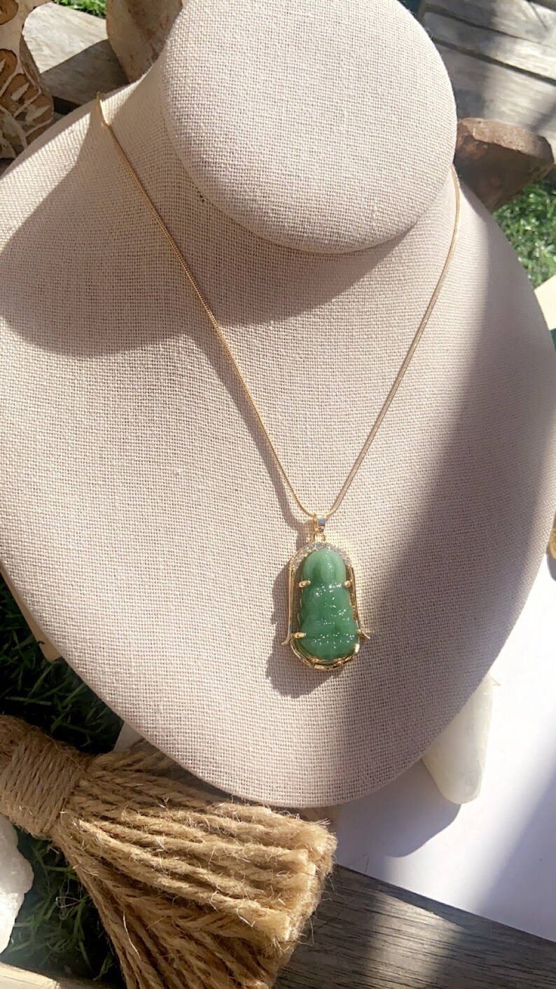 Jade Sitting Buddha 14kt Gold Base a With 14kt Gold Plated Snake Chain ...