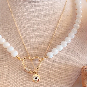 Gold Heart Carabiner Pearl Choker Necklace