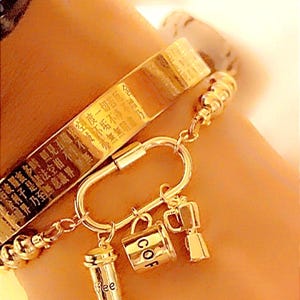 Gold Carabiner Coffee Charm Bracelet