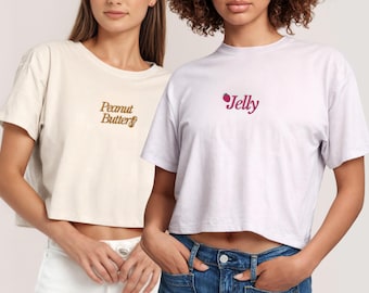 Peanut Butter and Jelly Matching Crop Tops - Custom Embroidered Retro Style for Best Friends or Couples