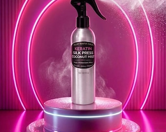 Spray protector térmico Keratin Silk Press / Spray de coco para el cabello, alisador, control del encrespamiento, brillo