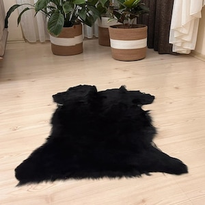 Black Toscana Sheepskin Rug, 27&quot;x16&quot; , Soft Lambskin Hide, Natural Fur Mat, Chair Throw, Leather Pelt , Natural sheepskin, Home Gift