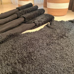 Black Curly Sheepskin Hide, 37x27 inches – Natural Tanned Lambskin, Upholstery Leather, Fur Rug, Nordic Home Decor, Gift Idea, Sheepskin