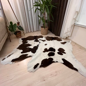 Set of 2 Natural Calf Hide Rugs: Genuine Leather Area Rugs (2.9x2.6 ft)