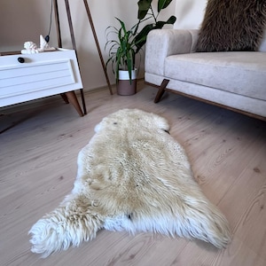 Natural Sheepskin Rug – 100% Genuine Soft Lambskin | Cream White Tanned Sheepskin | Eco-Friendly Leather Throw | 39x22 inches (100x55 cm)