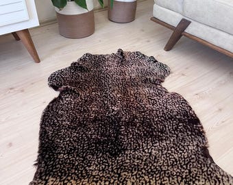 Spotted Sheepskin Rug: Natural Toscana Fur, Rustic Home Decor (35"x27")
