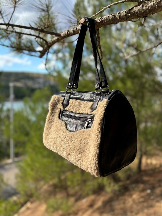 100 Genuine Sheepskin and Cowhide Leather Bag Handmade Premium Quality Natural Wool Detail Tote Bag Sheepskin Bag Christmas Gift Etsy
