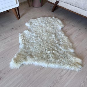 Natural Sheepskin Rug, 115x60 cm (45x24 in) , Soft White Lambskin Throw, Real Sheep Fur Pelt, Eco-Tanned Wool Rug, Hygge Home Decor