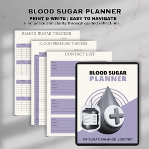 Blood Sugar Planner, Diabetes Logbook, Glucose Tracker, Insulin Journal, Health Record, Meal & Carb Tracker, Digital Printable