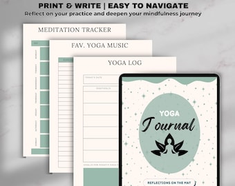 Yoga Journal, Daily Practice Tracker, Meditation and Mindfulness Planner, Fitness & Wellness Log, Self-Care Digital Printable