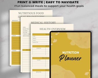 Nutrition Planner | Digital Meal Planning Journal | Food and Diet Tracker | Health & Wellness Printable | Weekly and Daily Nutrition Log