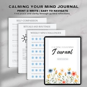 Calming Your Mind Journal, Anxiety and Stress Relief Workbook, Mindfulness & Relaxation Planner, Self-Care Digital Printable