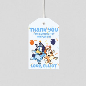 Etiquetas para lembrancinhas de aniversário Blue Bluey - nove etiquetas de 2” x 3,5” por folha - lembrancinhas - etiquetas para presentes - download digital