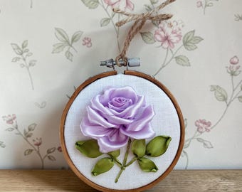 Mini Rose Wall Decor – Ribbon Embroidery Hoop Art