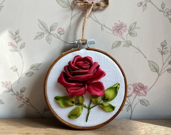 Rose Small Hoop Art – Ribbon Embroidery Wall Decor