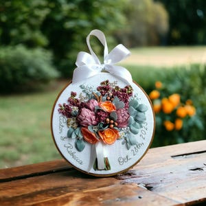 2nd 4th 12th wedding anniversary gift. Custom Bridal Bouquet Replica from Photo, Framed Ribbon Embroidery.