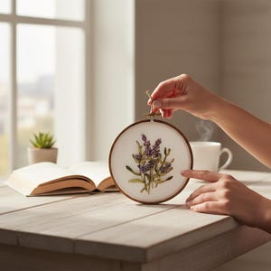 Lavender Embroidery Hoop Art - 5 Inch Floral Wall Decor image 4