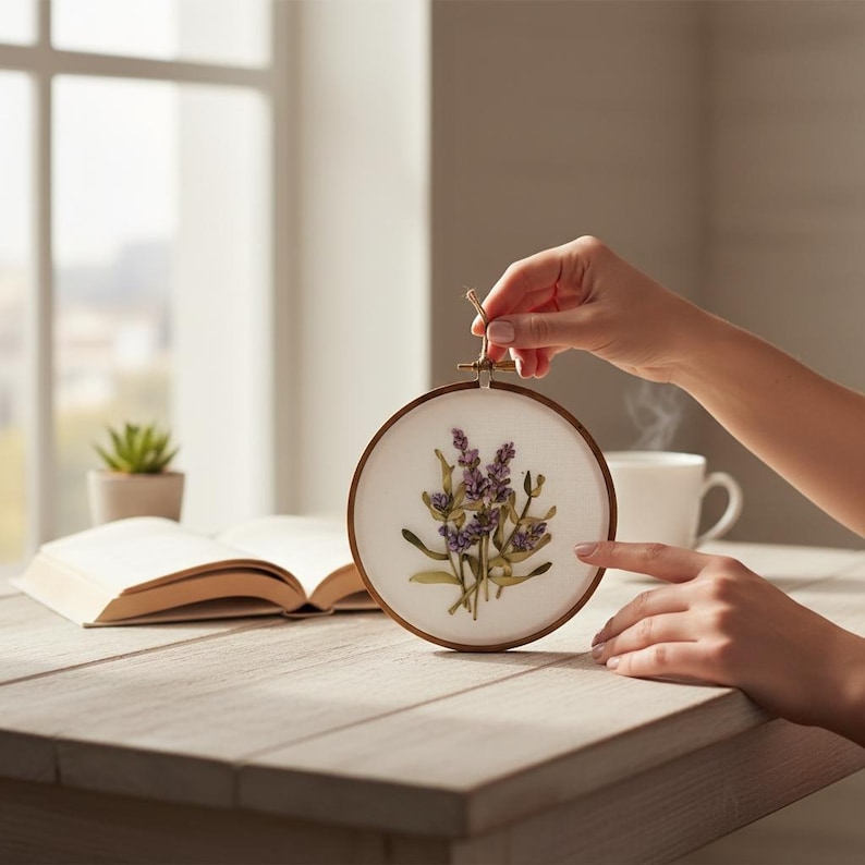 Lavender Embroidery Hoop Art - 5 Inch Floral Wall Decor image 4