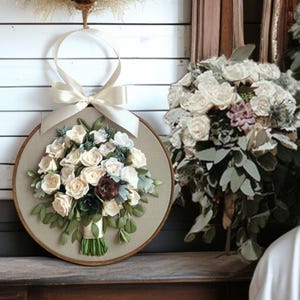 Custom Bridal Bouquet Replica: 2nd, 4th 12th Wedding Anniversary Gift, Framed Ribbon Embroidery Keepsake