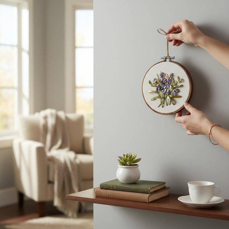 Lavender Embroidery Hoop Art - 5 Inch Floral Wall Decor image 11