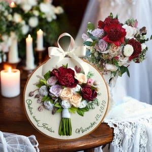 Wedding Bouquet Replica from Photo | Framed Ribbon Embroidery 2nd & 12th Anniversary Gift for Wife