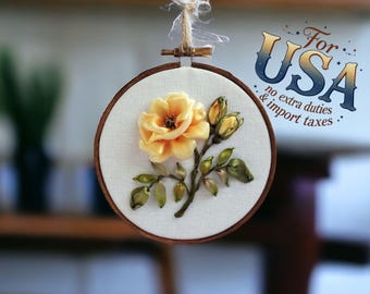 Rose Mini Wall Decor – Ribbon Embroidery Hoop Art