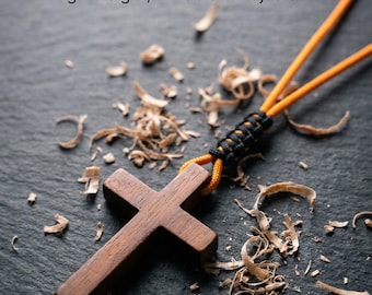 Minimalist Wooden Cross Necklace | Paracord Adjustable Christian Jewelry, Lightweight and Durable Gift