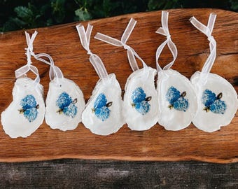 Blue Hydrangea Oyster Original painting decoupaged ornament