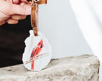 Original Watercolor Cardinal, decoupaged shell