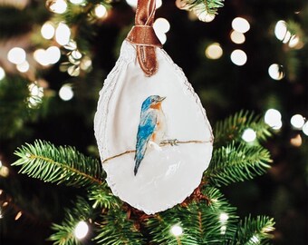 Original Watercolor bluebird, decoupaged shell