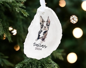 Original Watercolor Boston Terrier Oyster Ornament/ ring dish