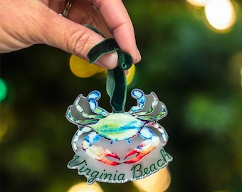 Original Watercolor crab print acrylic Virginia Beach Ornament