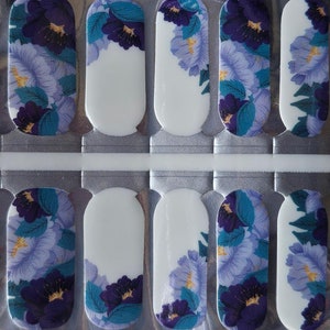 Purple Nail Wraps | Blue Flower Nail Stickers | Floral Nail Art | Nail Strips | Nail Polish Sticker | Winter Nails | Spring Nail Wraps