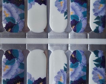 Purple Nail Wraps | Blue Flower Nail Stickers | Floral Nail Art | Nail Strips | Nail Polish Sticker | Winter Nails | Spring Nail Wraps
