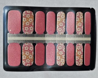 Pink Flower Glitter Nail Wraps | Sparkle Nail Stickers | Glitter Sparkle Nail Art | Nail Strips | Nail Polish Sticker | Glitter Pastel