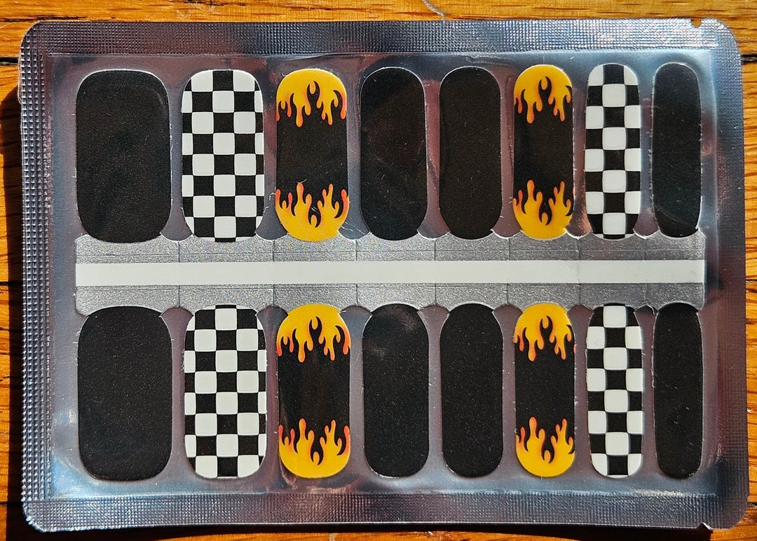 Checker Transparent Nail Wraps Flame Tip Nail Stickers Checker Nail Art ...
