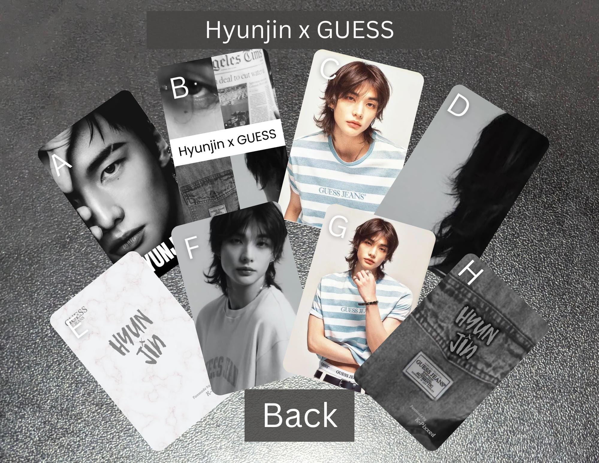 Hyunjin X GUESS Photocard Set | Glossy, Glitter, Metal | Fanmade