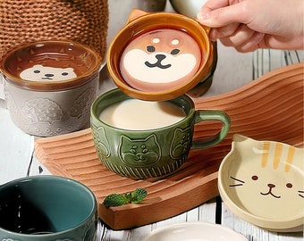 Animal Mug With Plate  Animal Mug Dog Mug Cat Mug Animal Plate Mug Plate Animal Cup  Animal Cup Cat plate Mug Dog Mug Plate And Mug Plate