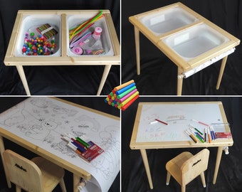 Juego de mesa de actividades de madera para niños, escritorio de actividades y silla para niños pequeños, mesa educativa sensorial, mesa de aprendizaje preescolar para niños