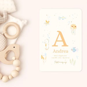 Sea Life Baby Geburtsposter - Personalisierte Kinderzimmer Kunst - Canva Template (Sofortdownload)