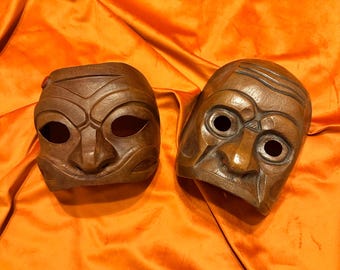 Set con 2 máscaras -  Arlecchino, Brighella  -  Commedia dell'Arte