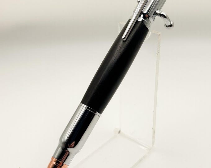 Hand-Turned African Blackwood Bolt Action Pen – Chrome Hardware | Handmade Wooden Pen