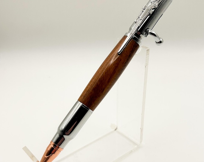 Hand-Turned Pear Wood Bolt Action Pen – Chrome Hardware | Handmade Wooden Pen | Unique Gift