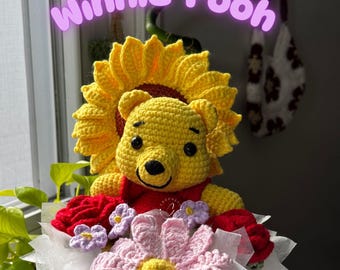 Crochet Flower Basket with Winnie the Pooh