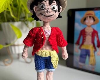 Luffy, One Piece, Crochet Luffy, Luffy amigurumi, 30cm amigurumi, Collectible amigurumi, Collectible doll, Amigurumi