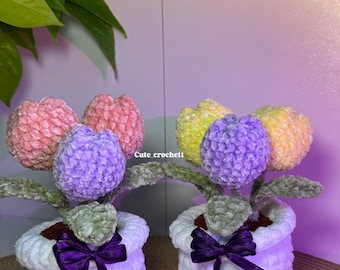 Crochet tulip pot, Eternal tulips, Crochet tulips, Gift for mom, Everlasting gift, Special gifts