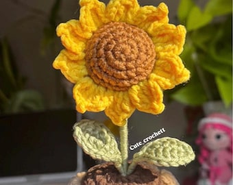 Mini crochet flowers, crochet tulips, crochet roses, crochet sunflowers, everlasting flowers in pots, mini crochet pots