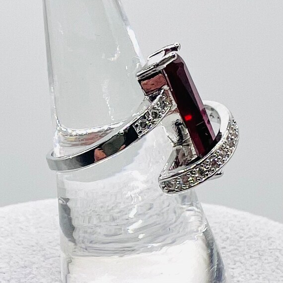 Silver Ruby red stone & diamond design ring, mark… - image 3